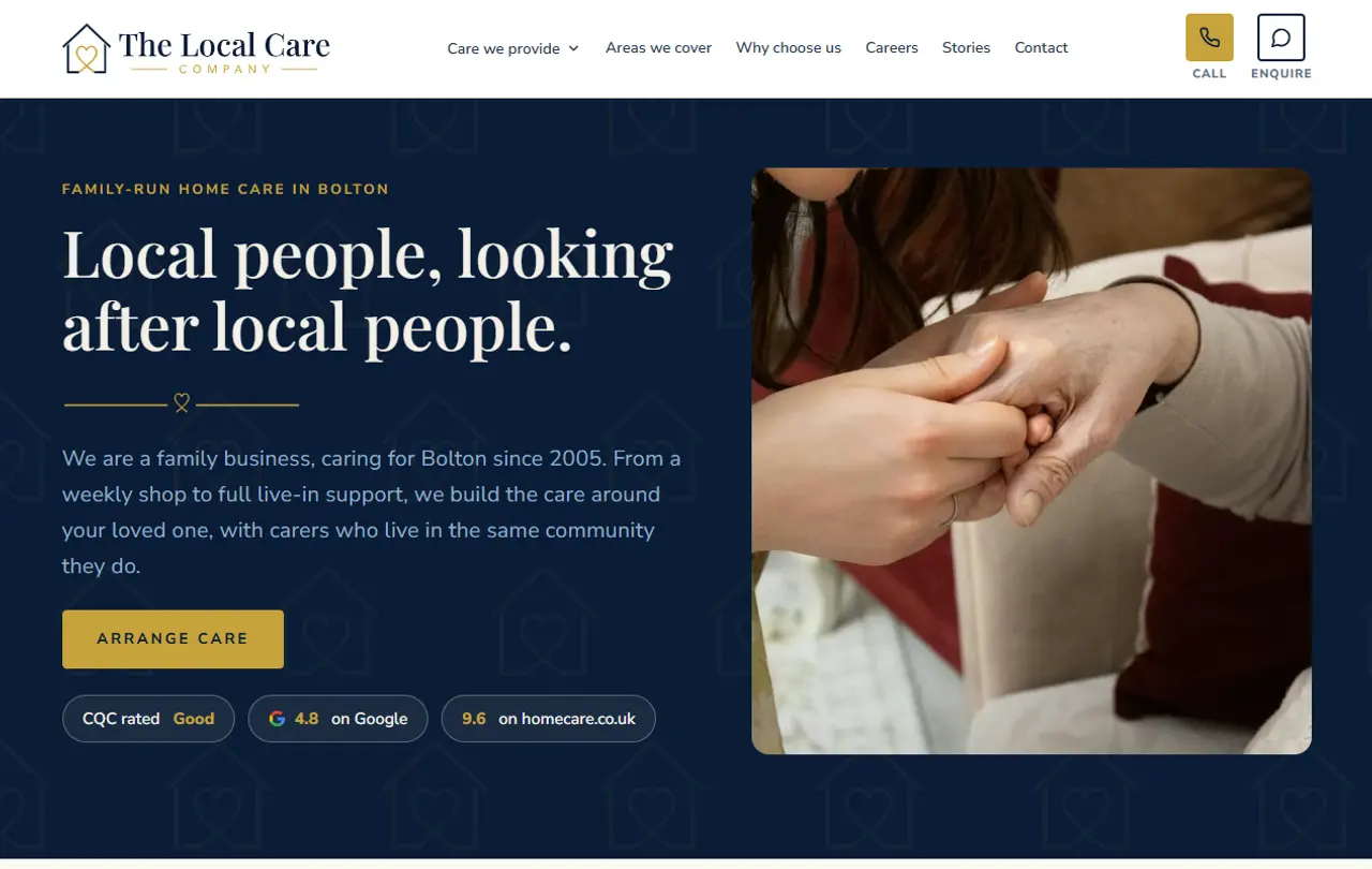 The Local Care Company's new homepage, built by FloAutomate.